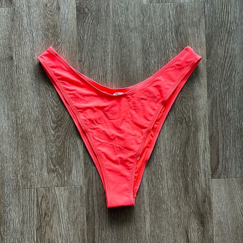 NWT Fabletics Noa High Cut Bikini Bottom Neon‎ Orange/Coral Size Large